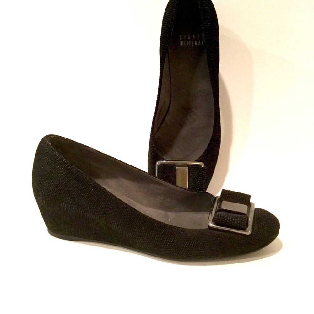 STUART WEITZMAN PROPER BOW WEDGE PUMPS  BLACK